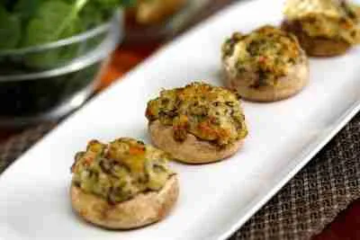 Crab Stuffed Mushrooms with Spinach & Artichoke Horizontal format